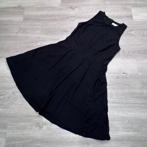 LOFT Black Sleeveless A-Line Dress Eyelet Trim Back Zip Size 6